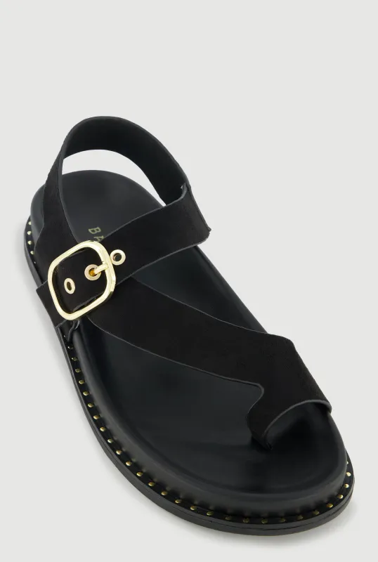 Metallic Buckle Faux Suede Toe Loop Sandals sold by Rainbow