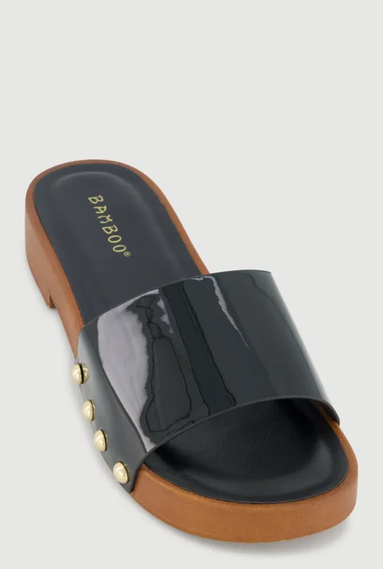 Studded Metallic Trim Open Toe Sandals sold by Rainbow