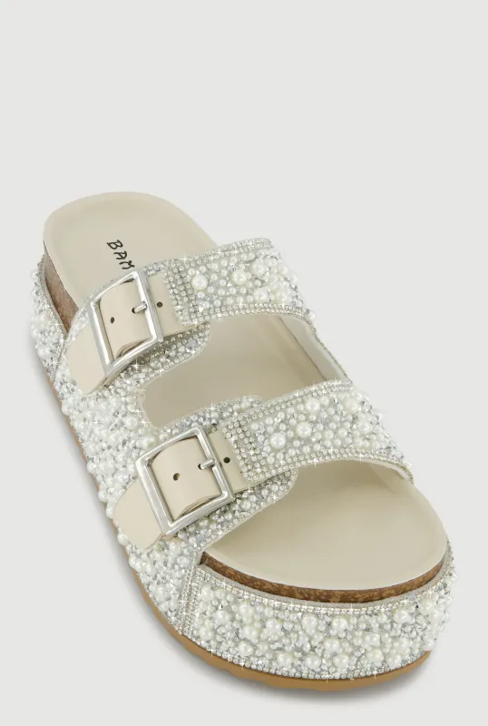 Faux Pearl Rhinestone Embellished Platform Footbed Sandals sold by Rainbow