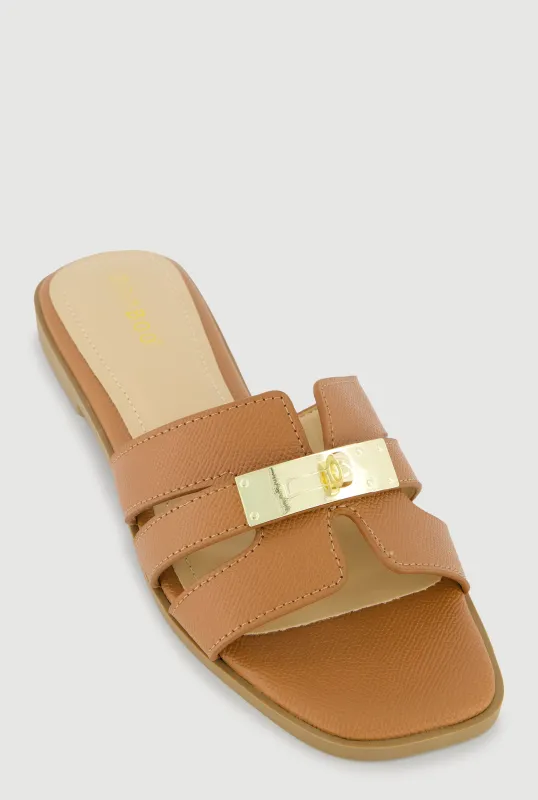 Metallic Pendant Cut Out Band Slide Sandals sold by Rainbow