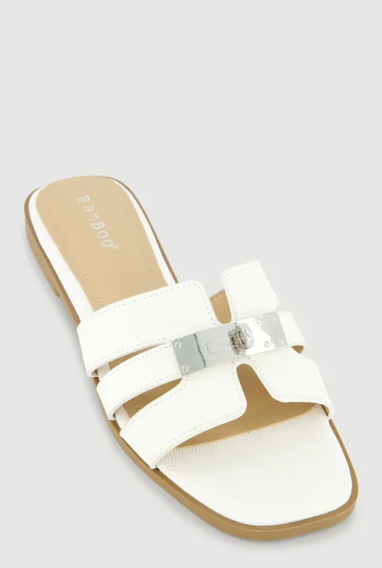 Metallic Pendant Cut Out Band Slide Sandals sold by Rainbow