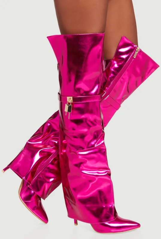 Lock Charm Thigh High Pointed Toe Stiletto Heel Boots sold by Rainbow