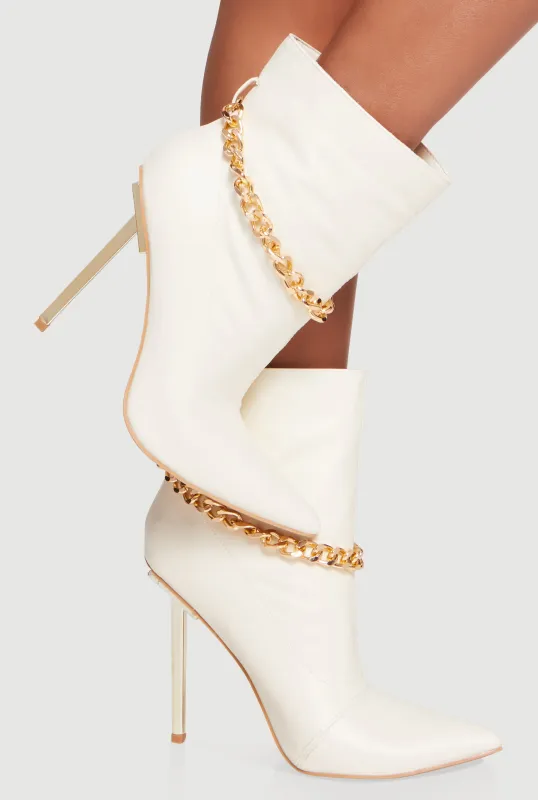 Chain Detail Pointed Toe Ultra High Stiletto Heel Booties sold by Rainbow
