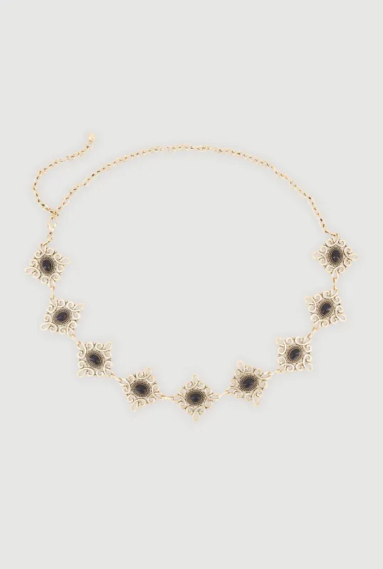 Metallic Geometric Brooch Chain Belt sold by Rainbow