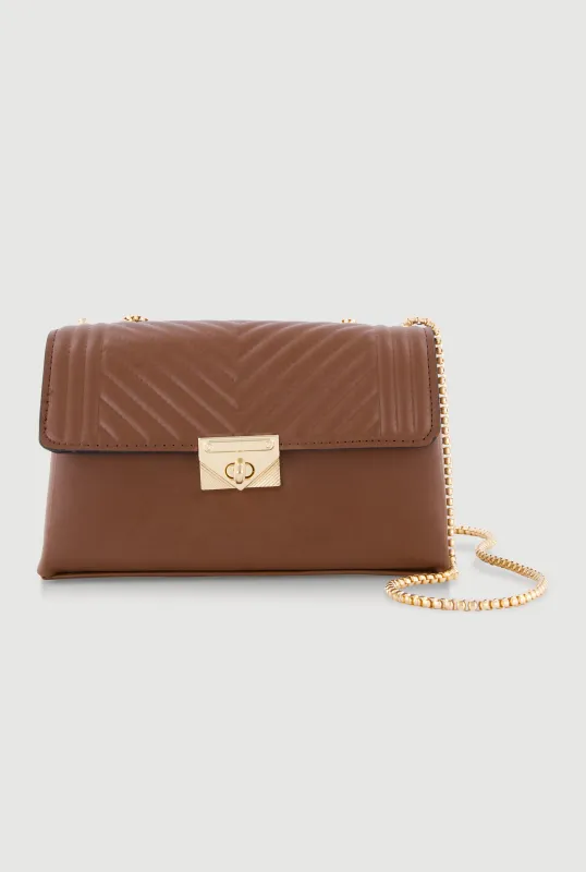 Metallic Chain Quilted Flap Crossbody Handbag sold by Rainbow