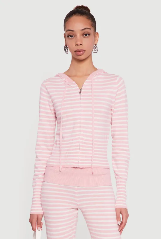 Almost Famous Striped Zip Front Hoodie sold by Rainbow