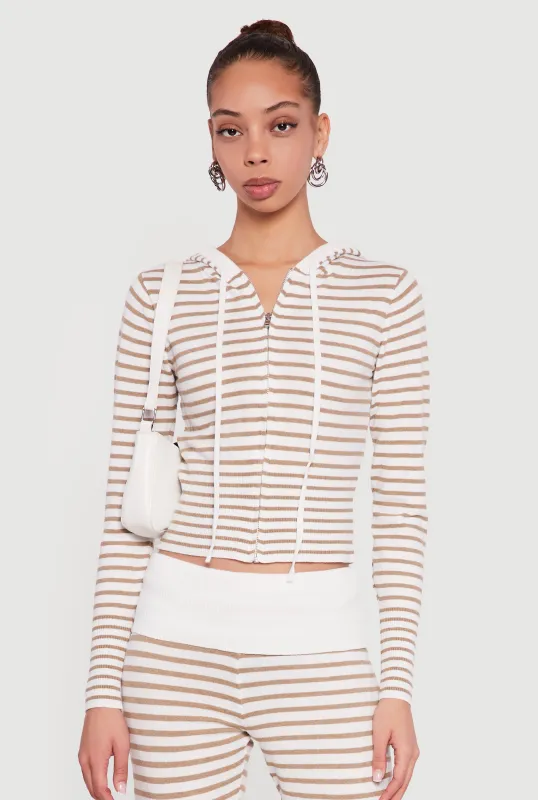 Almost Famous Striped Zip Front Hoodie sold by Rainbow