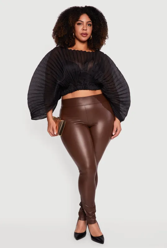 Plus Size Pleated Chiffon Boat Neck Crop Top sold by Rainbow