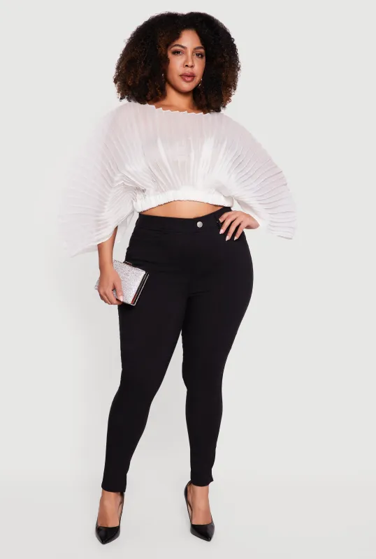 Plus Size Pleated Chiffon Boat Neck Crop Top made by Rainbow