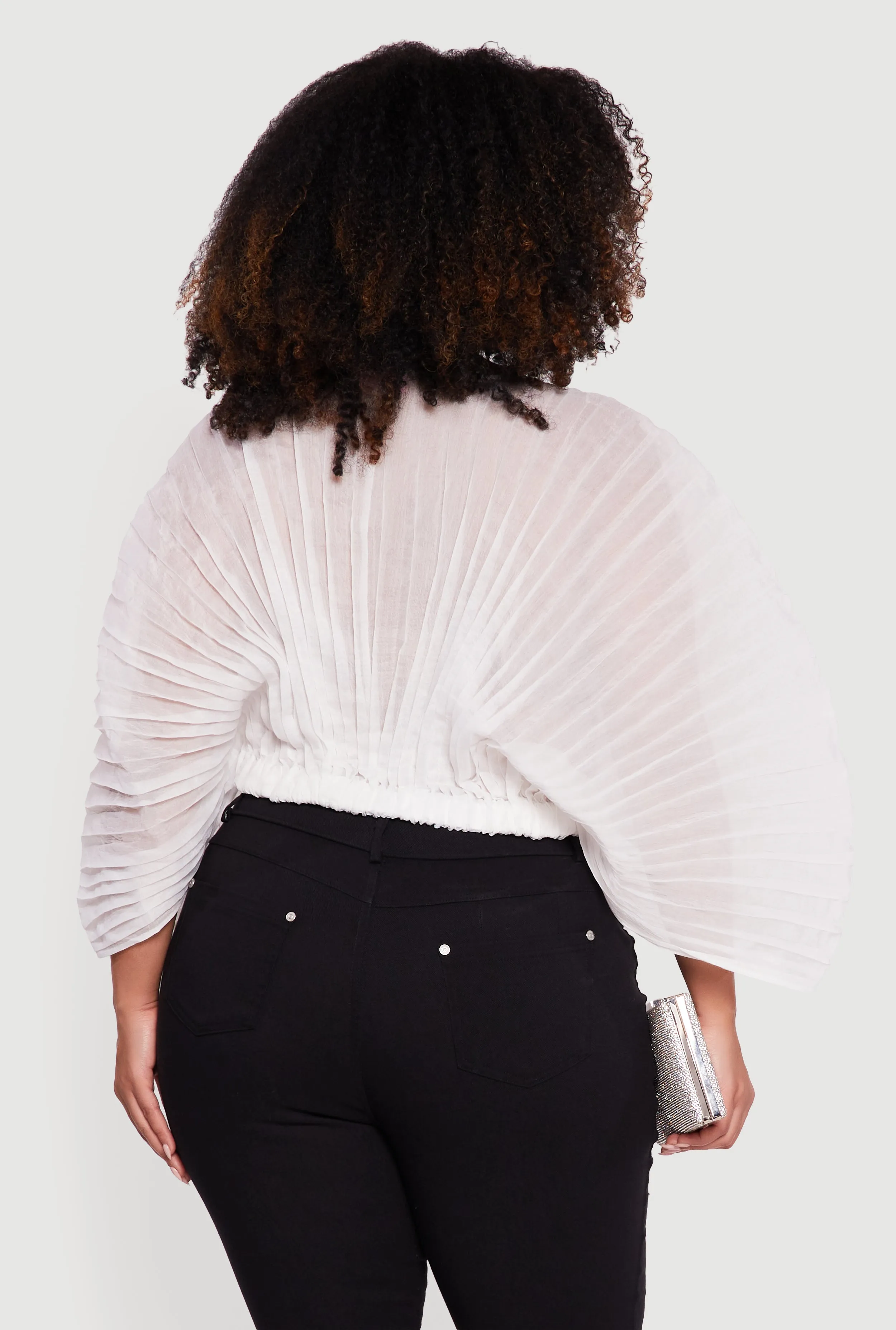 Plus Size Pleated Chiffon Boat Neck Crop Top sold by Rainbow product image thumbnail 5