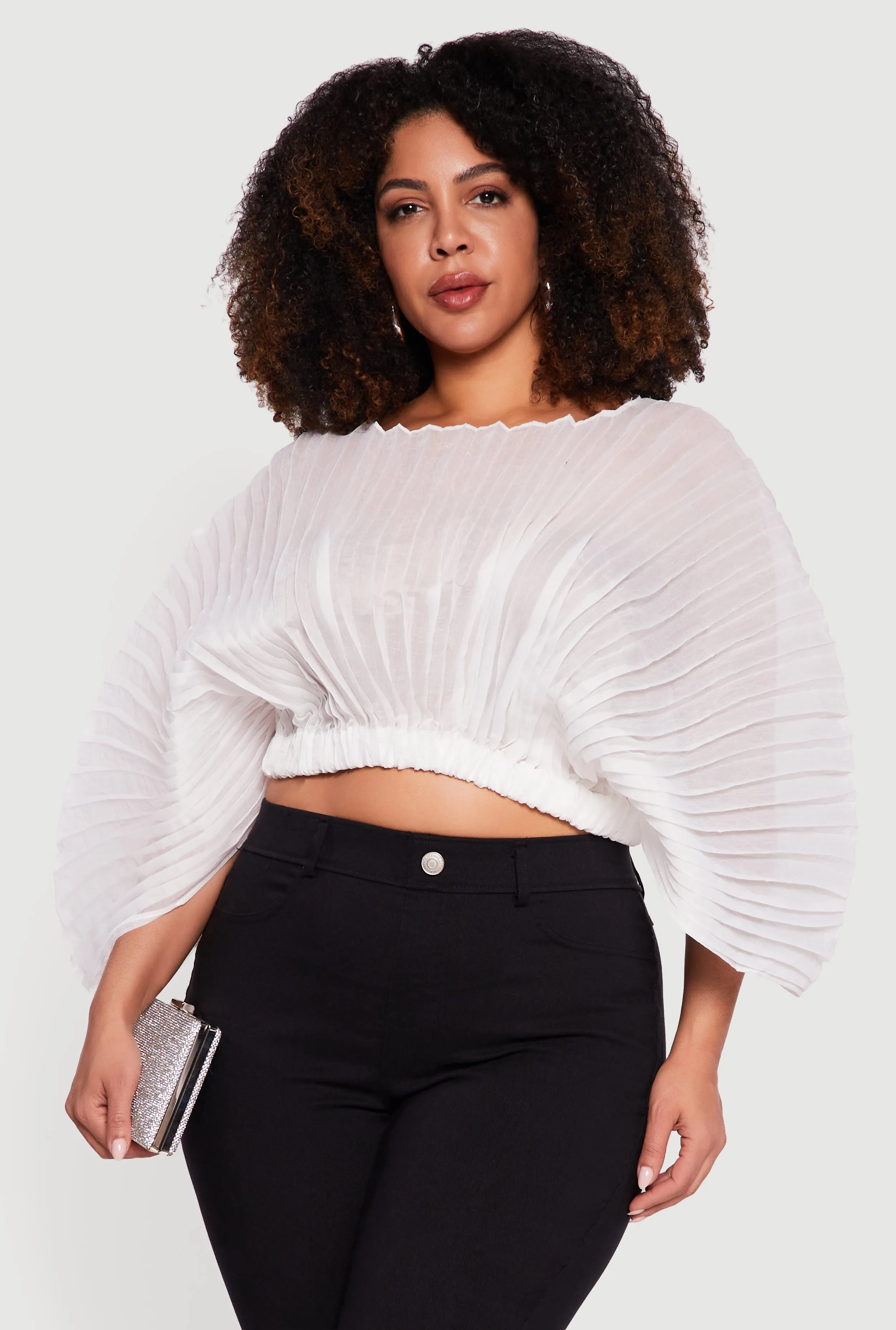 Plus Size Pleated Chiffon Boat Neck Crop Top sold by Rainbow product image thumbnail 2