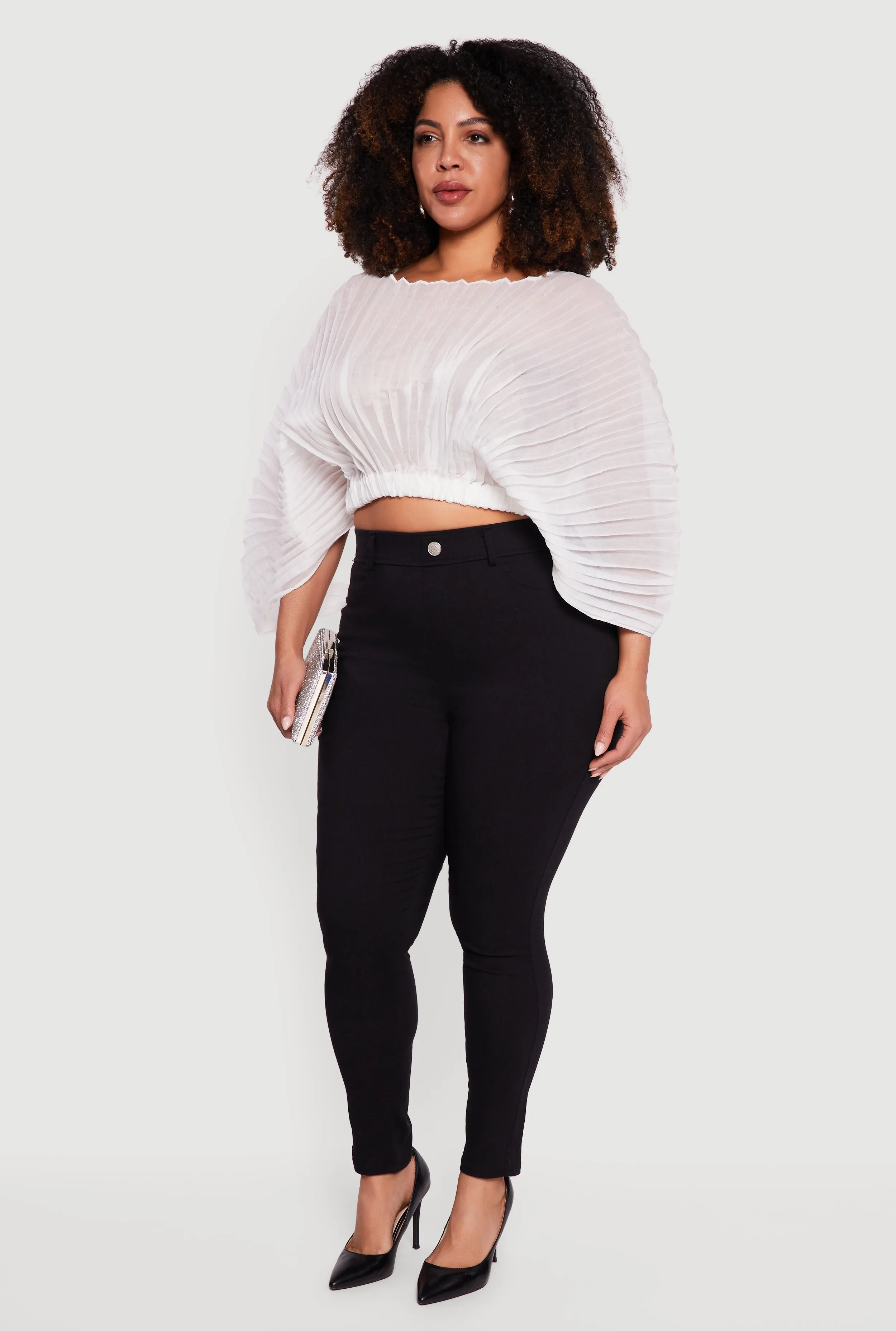 Plus Size Pleated Chiffon Boat Neck Crop Top sold by Rainbow product image thumbnail 3
