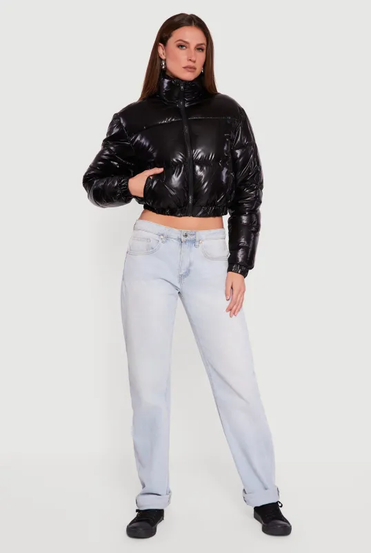 Zip Front Mock Neck Cropped Puffer Jacket sold by Rainbow