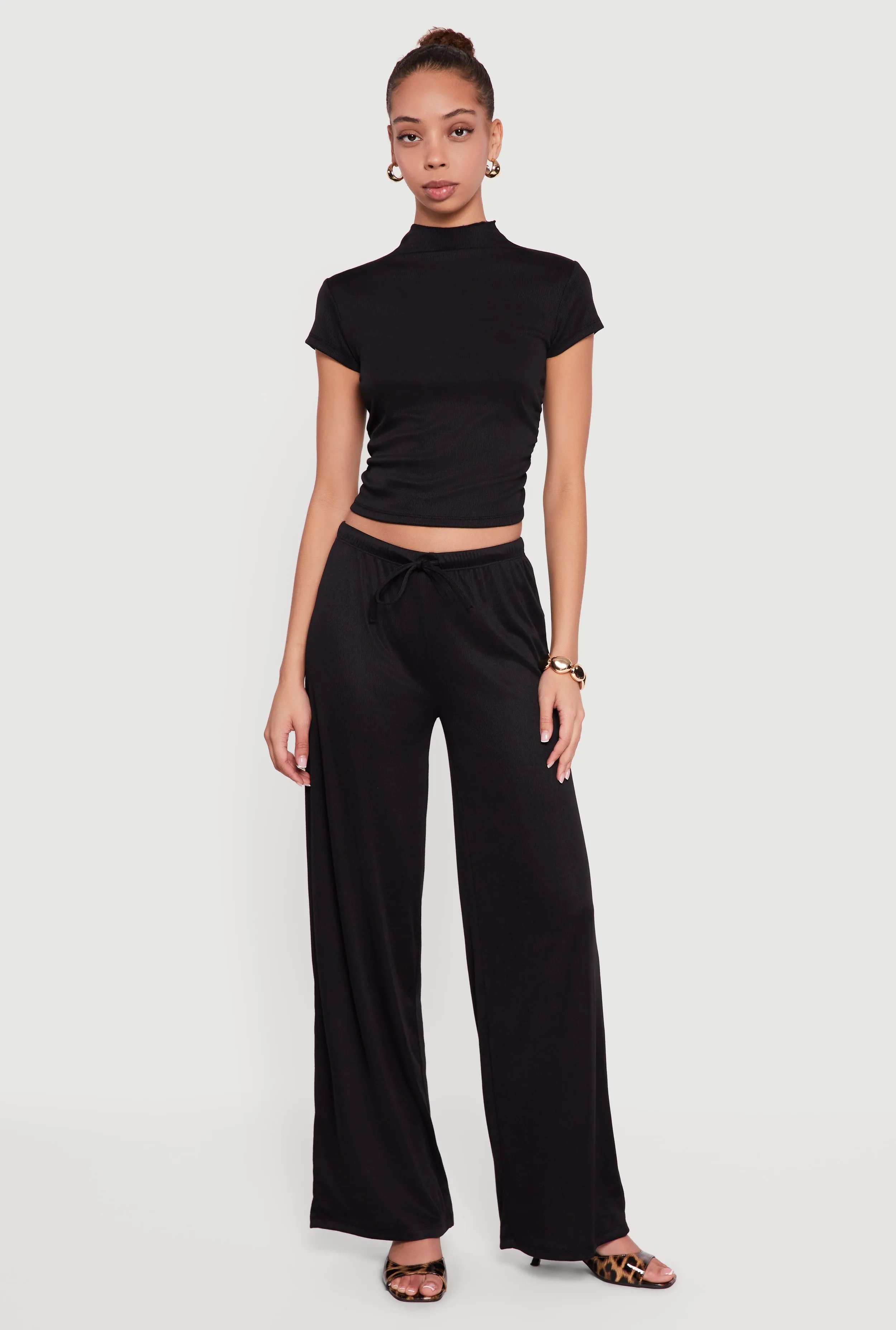 Ribbed Knit Ruched Mock Neck Crop Top sold by Rainbow product image thumbnail 2