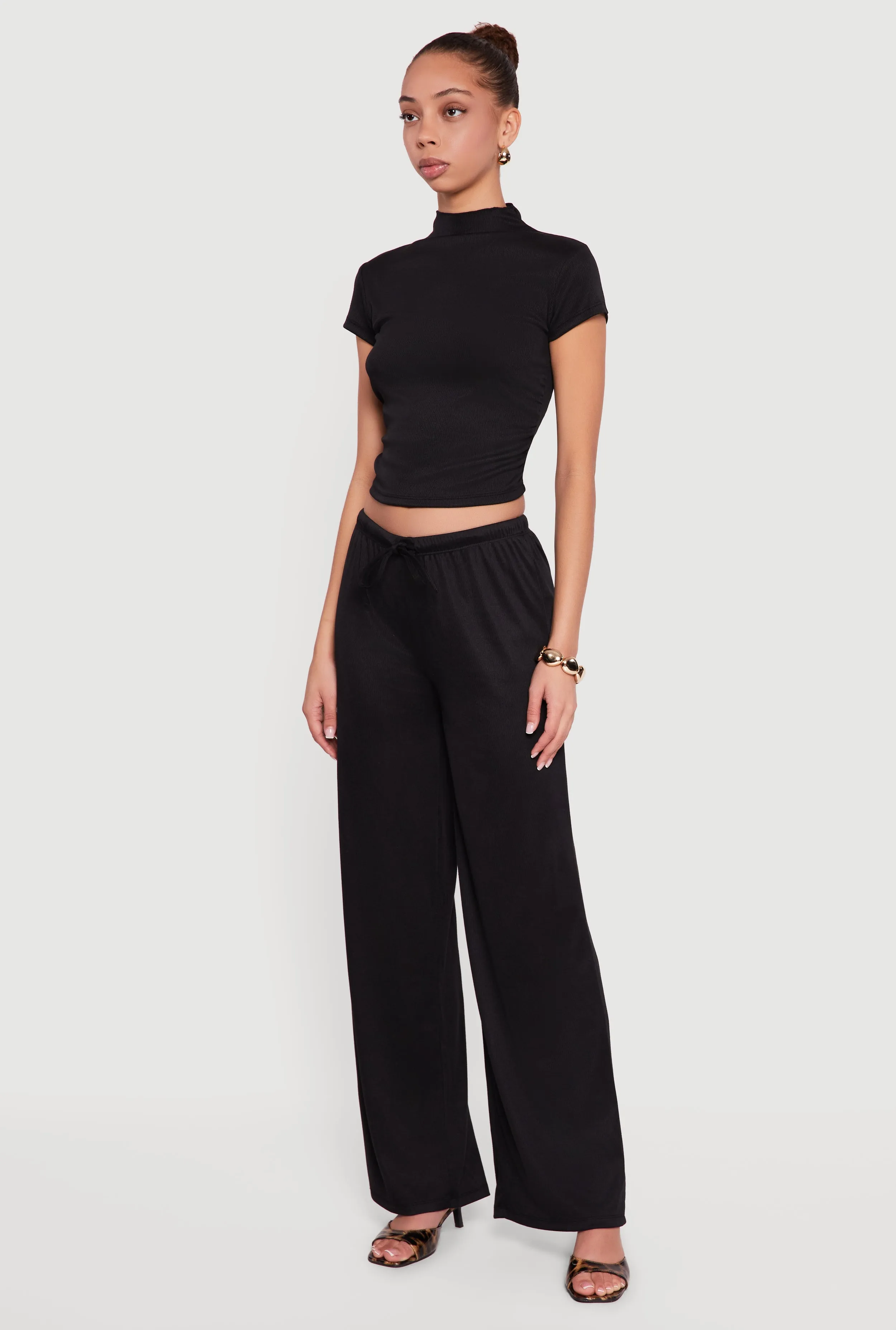 Ribbed Knit Ruched Mock Neck Crop Top sold by Rainbow product image thumbnail 3