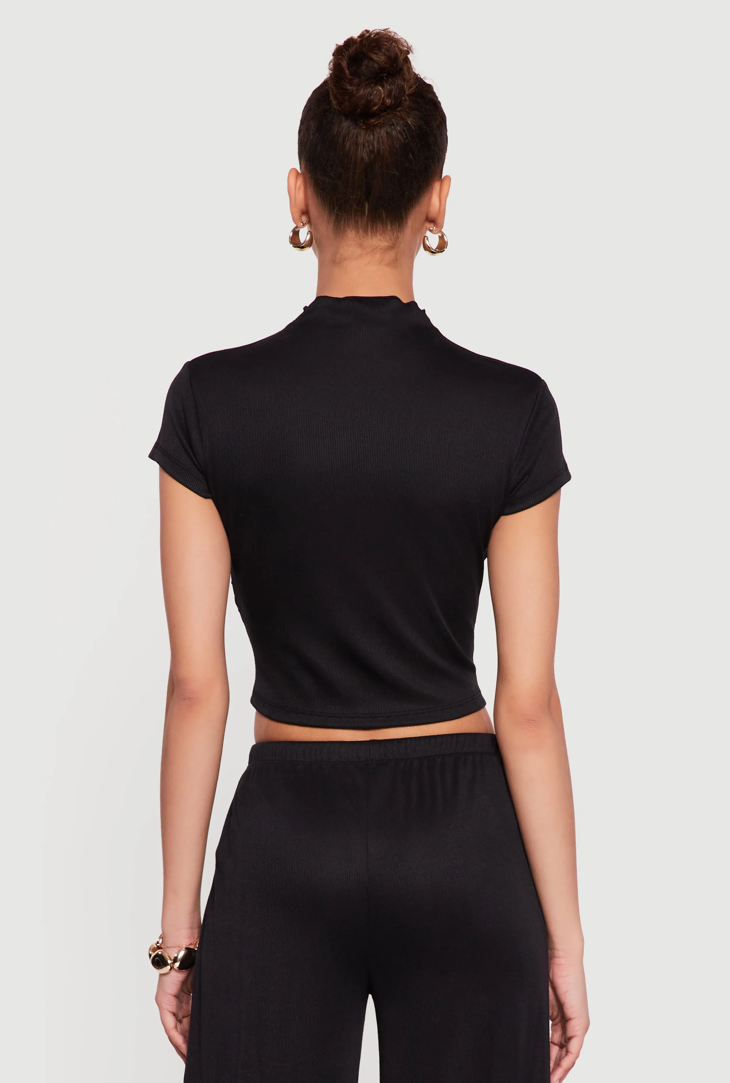 Ribbed Knit Ruched Mock Neck Crop Top sold by Rainbow product image thumbnail 5