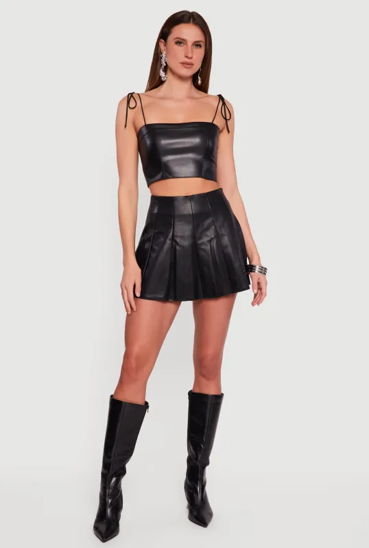 Faux Leather High Waisted Pleated Skort sold by Rainbow
