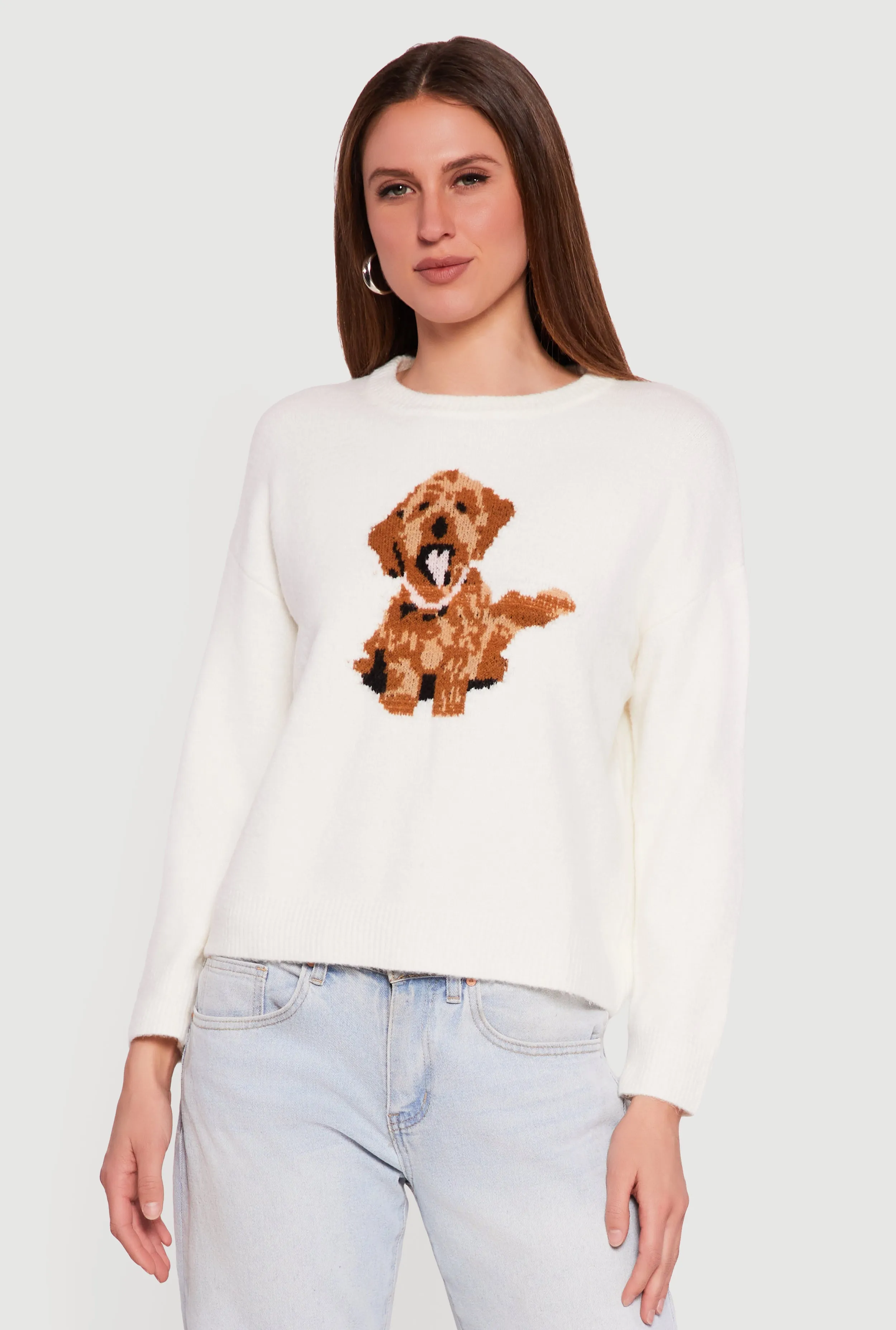 Dog Graphic Long Sleeve Crew Neck Pullover Sweater sold by Rainbow product image thumbnail 2