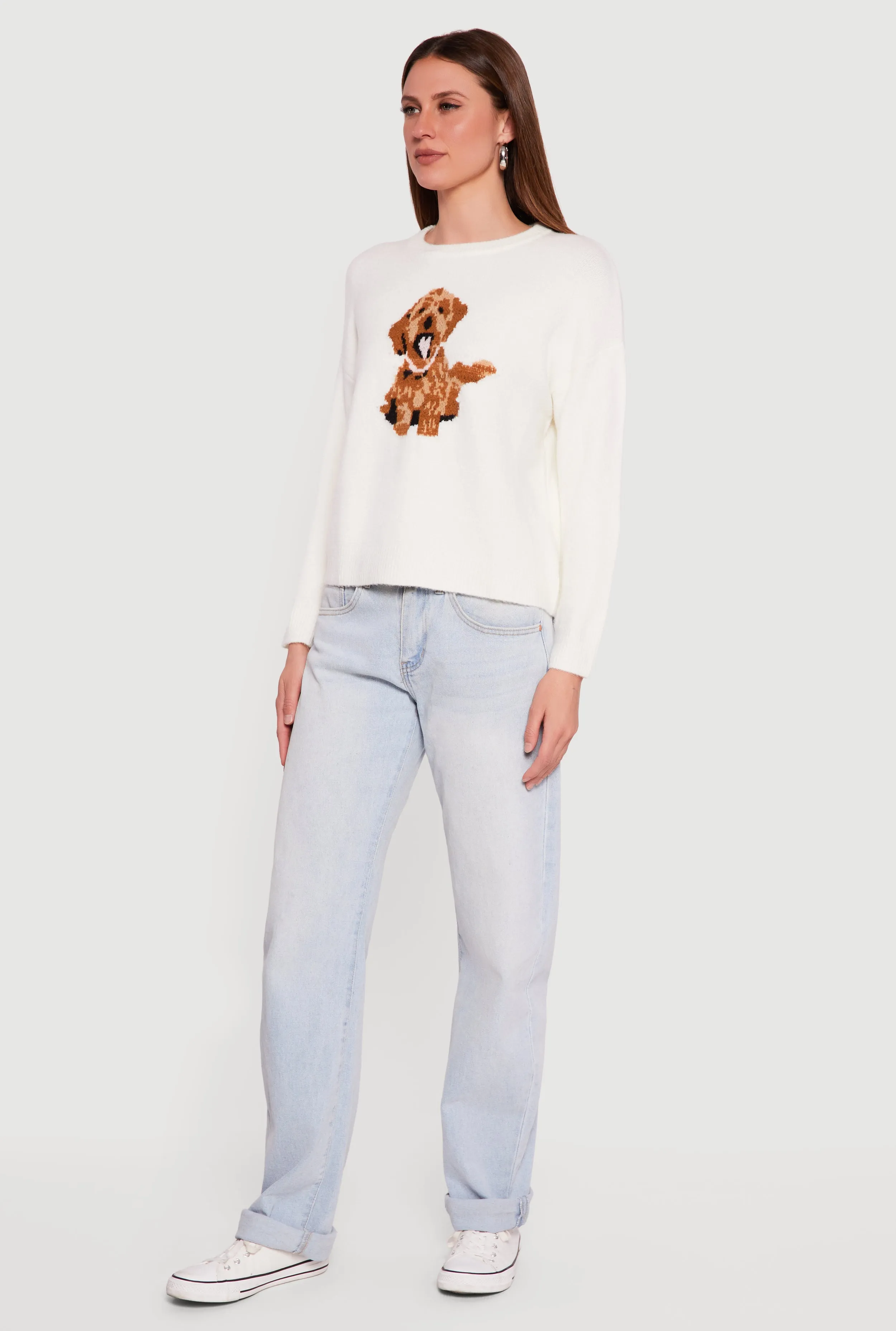 Dog Graphic Long Sleeve Crew Neck Pullover Sweater sold by Rainbow product image thumbnail 3