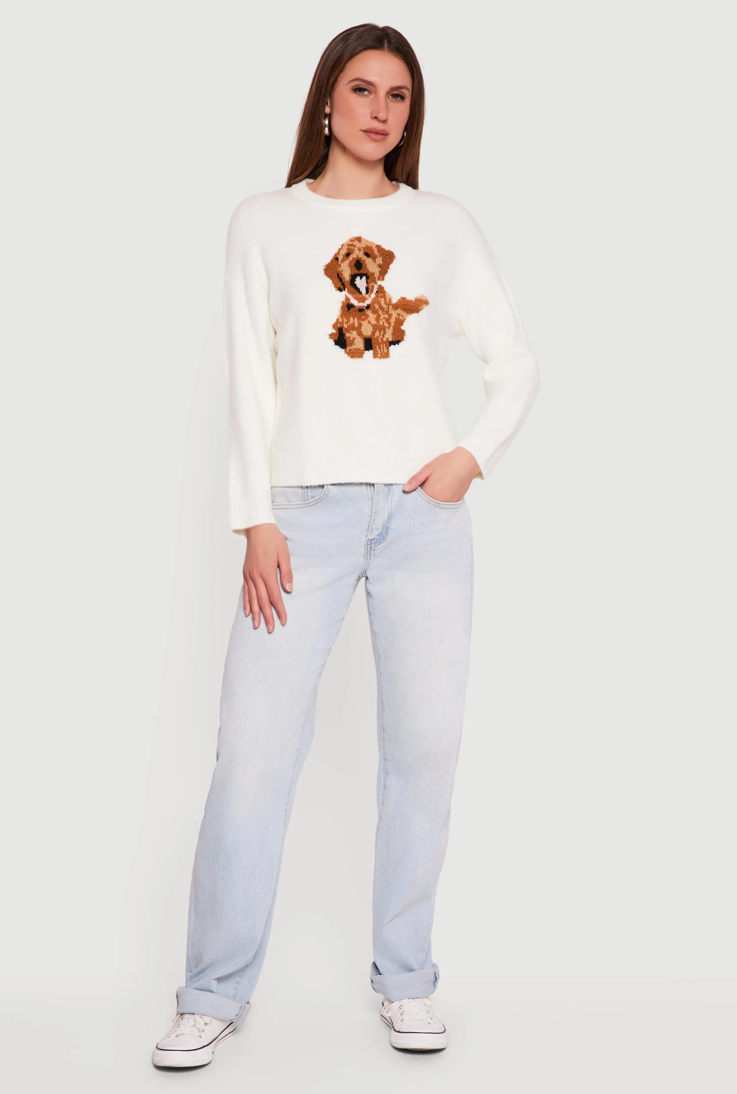 Dog Graphic Long Sleeve Crew Neck Pullover Sweater sold by Rainbow