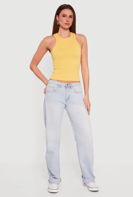 Seamless Rib Knit Cropped Racerback Tank Top sold by Rainbow