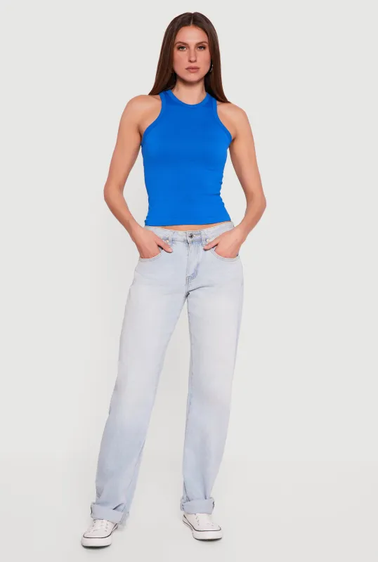 Seamless Rib Knit Cropped Racerback Tank Top sold by Rainbow