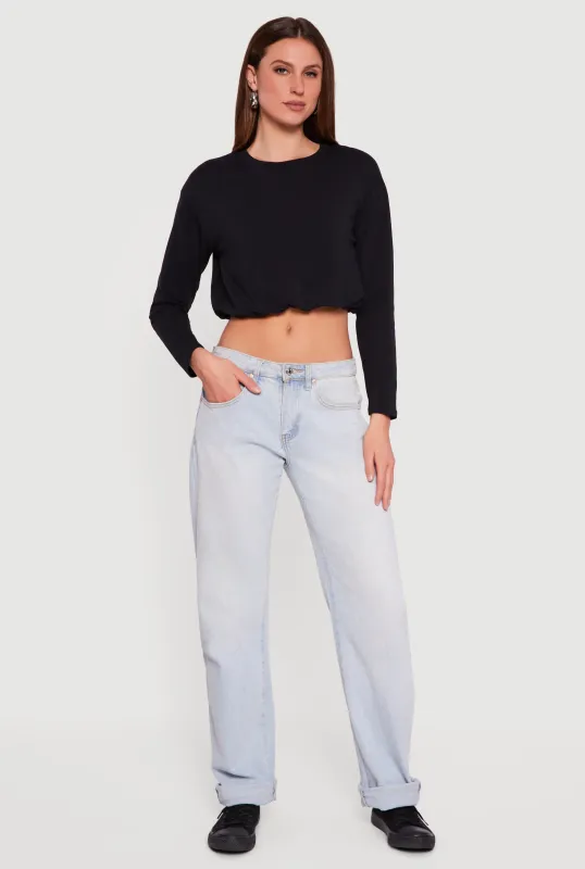 Long Sleeve  Bubble Hem Crop Top sold by Rainbow