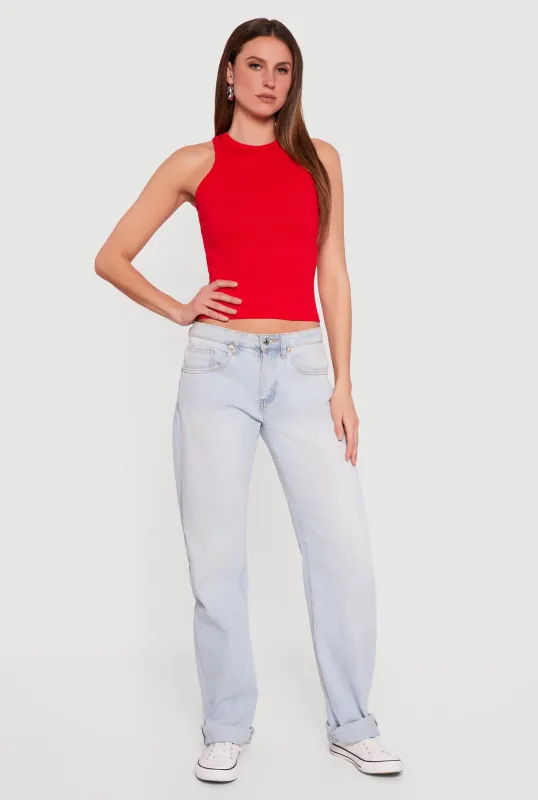 Seamless Rib Knit Cropped Racerback Tank Top sold by Rainbow