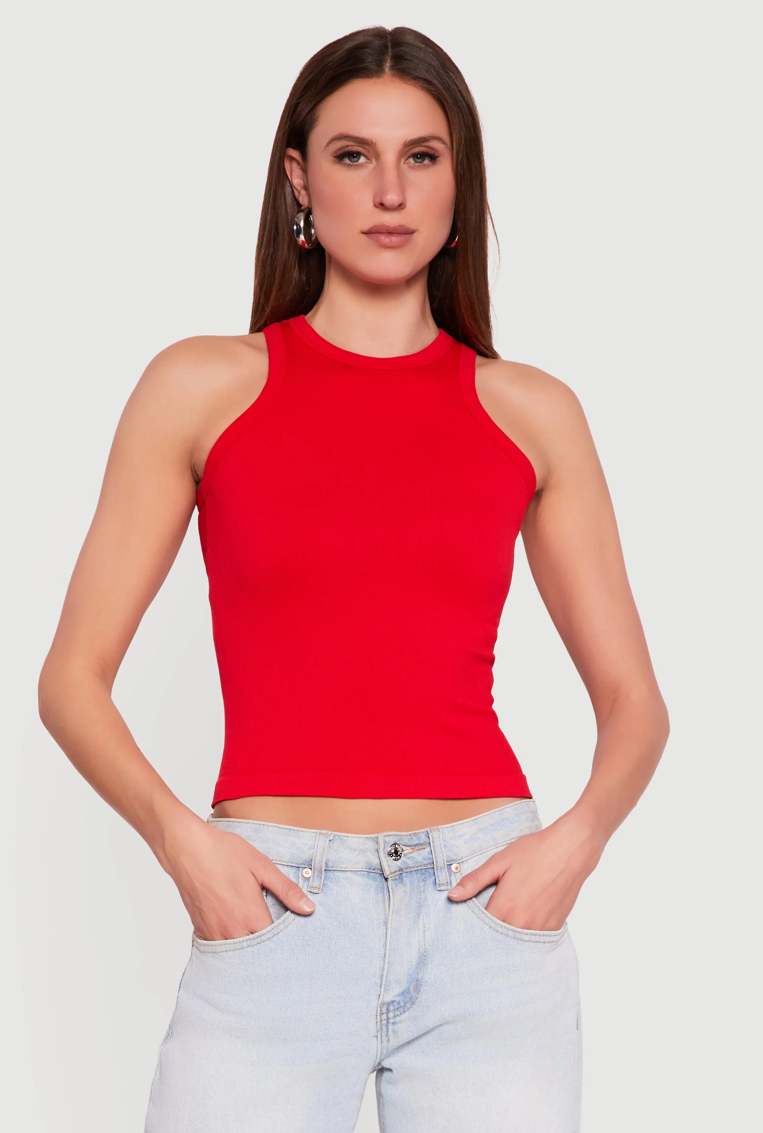 Seamless Rib Knit Cropped Racerback Tank Top sold by Rainbow product image thumbnail 2