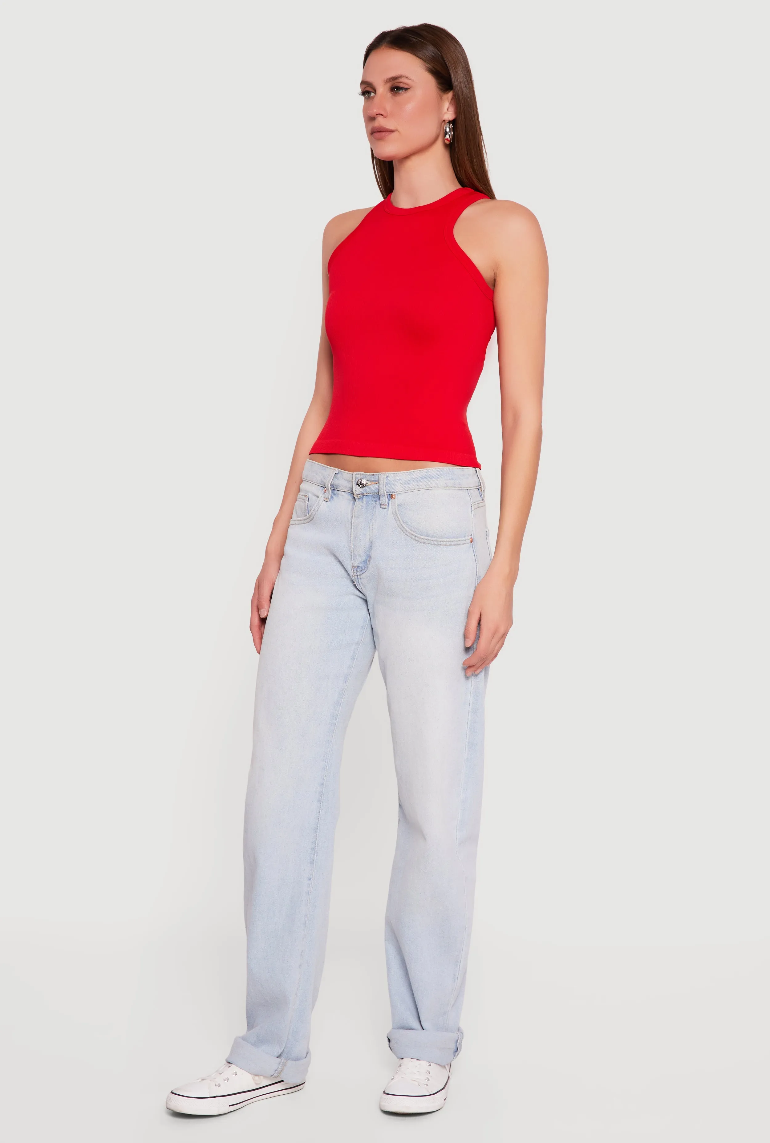 Seamless Rib Knit Cropped Racerback Tank Top sold by Rainbow product image thumbnail 3