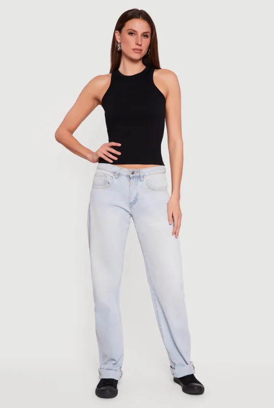 Seamless Rib Knit Cropped Racerback Tank Top sold by Rainbow