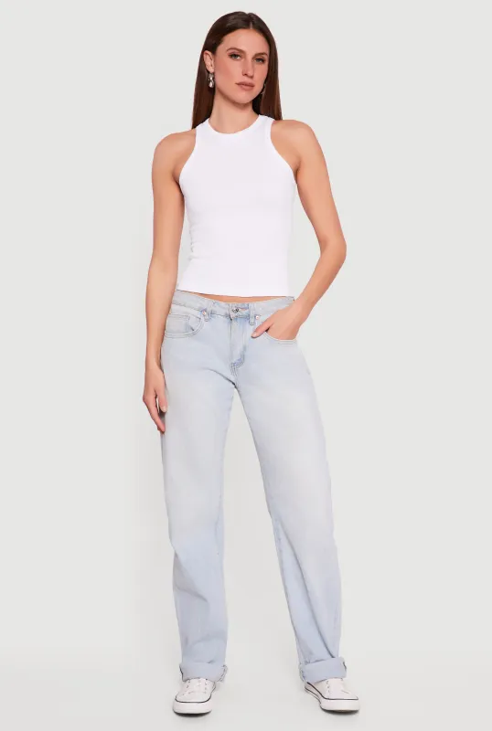 Seamless Rib Knit Cropped Racerback Tank Top sold by Rainbow