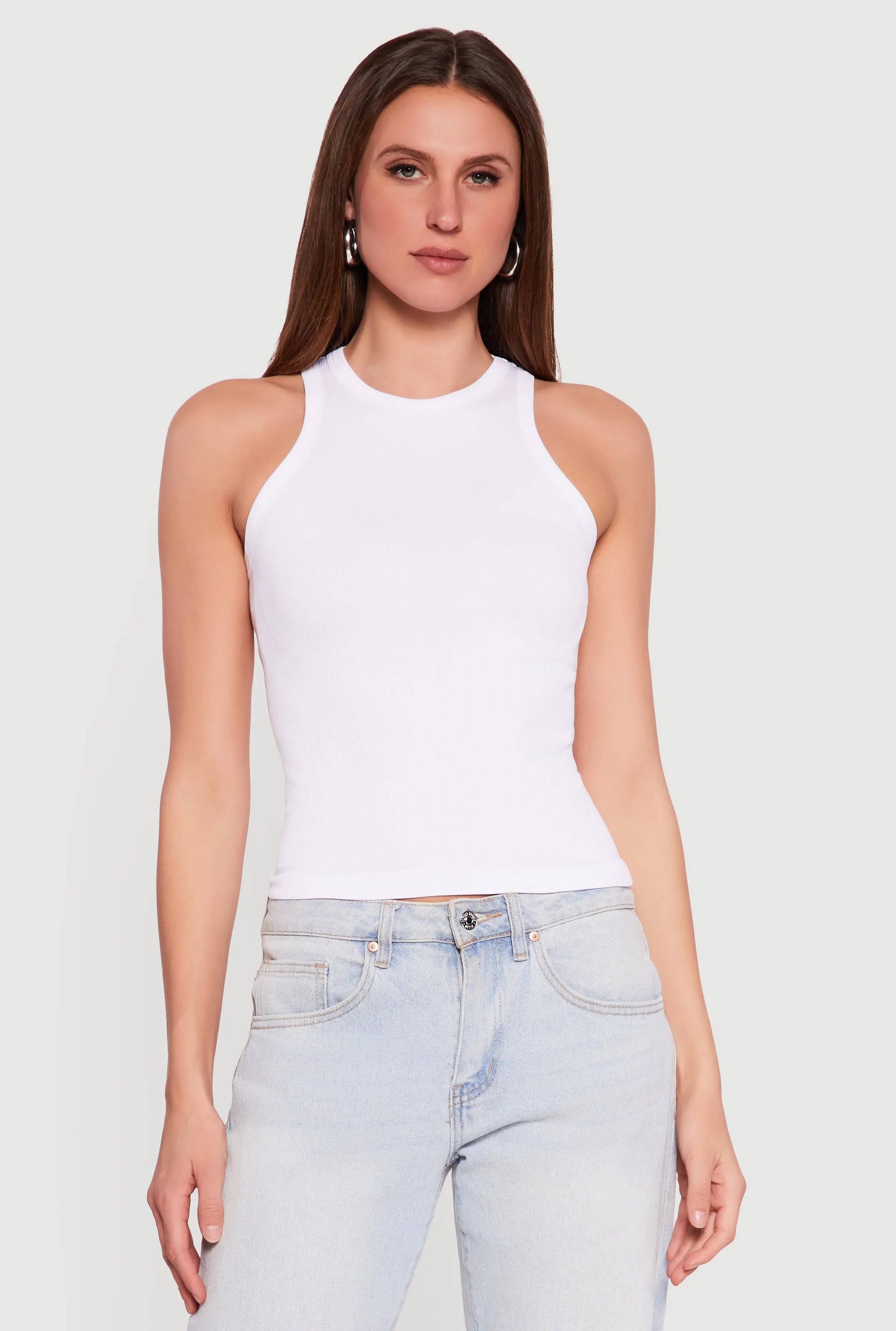 Seamless Rib Knit Cropped Racerback Tank Top sold by Rainbow product image thumbnail 2