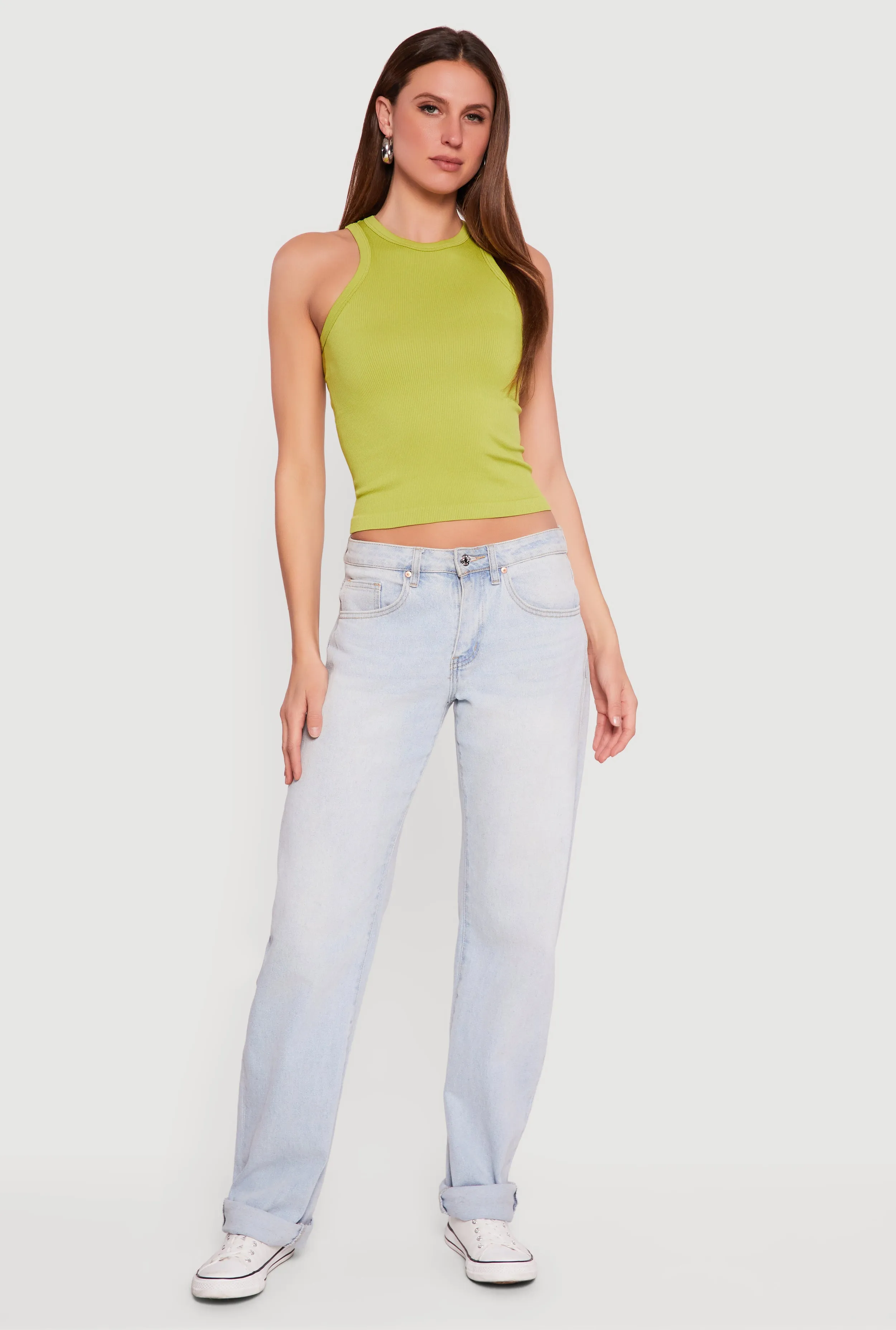 Seamless Rib Knit Cropped Racerback Tank Top sold by Rainbow