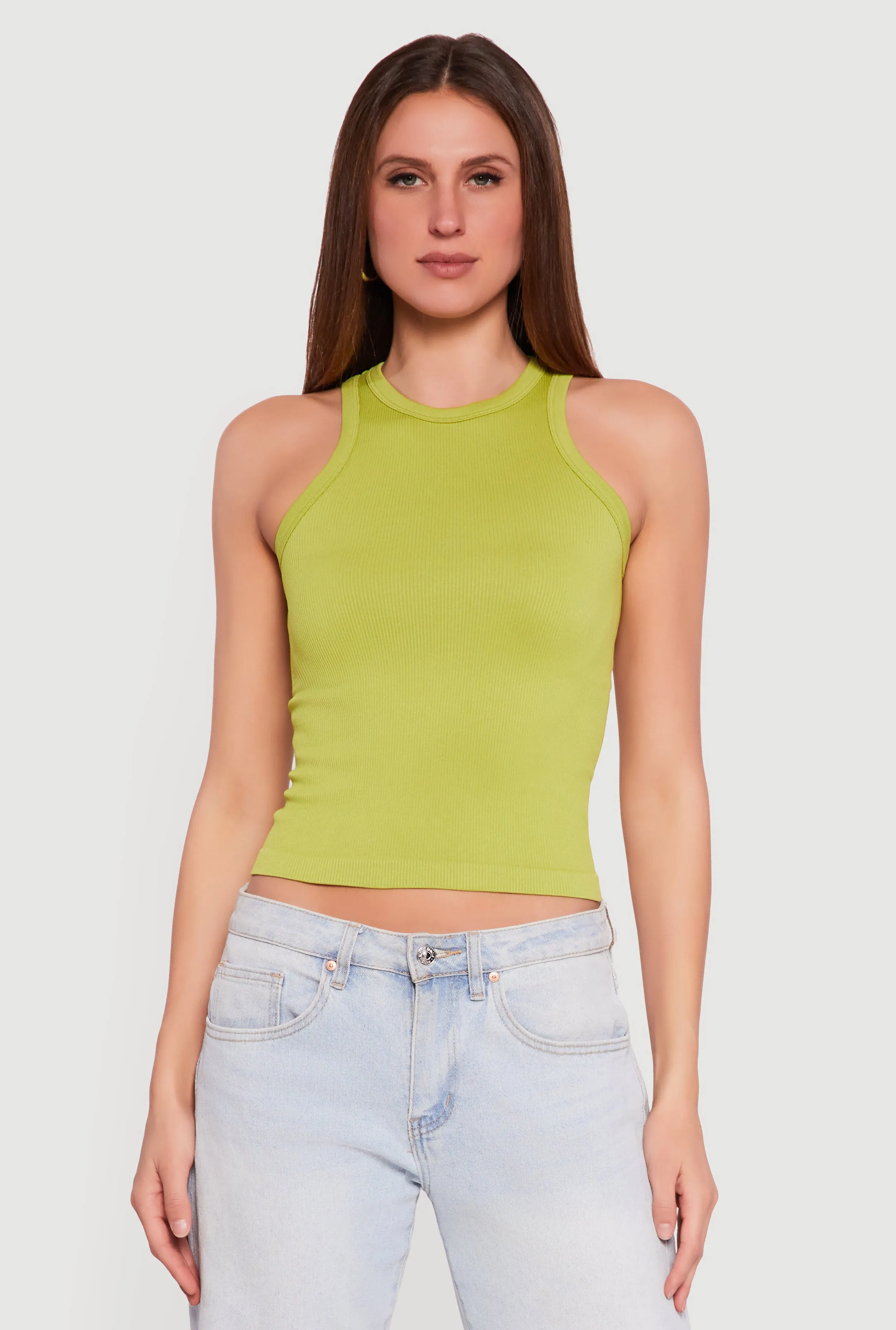 Seamless Rib Knit Cropped Racerback Tank Top sold by Rainbow product image thumbnail 2
