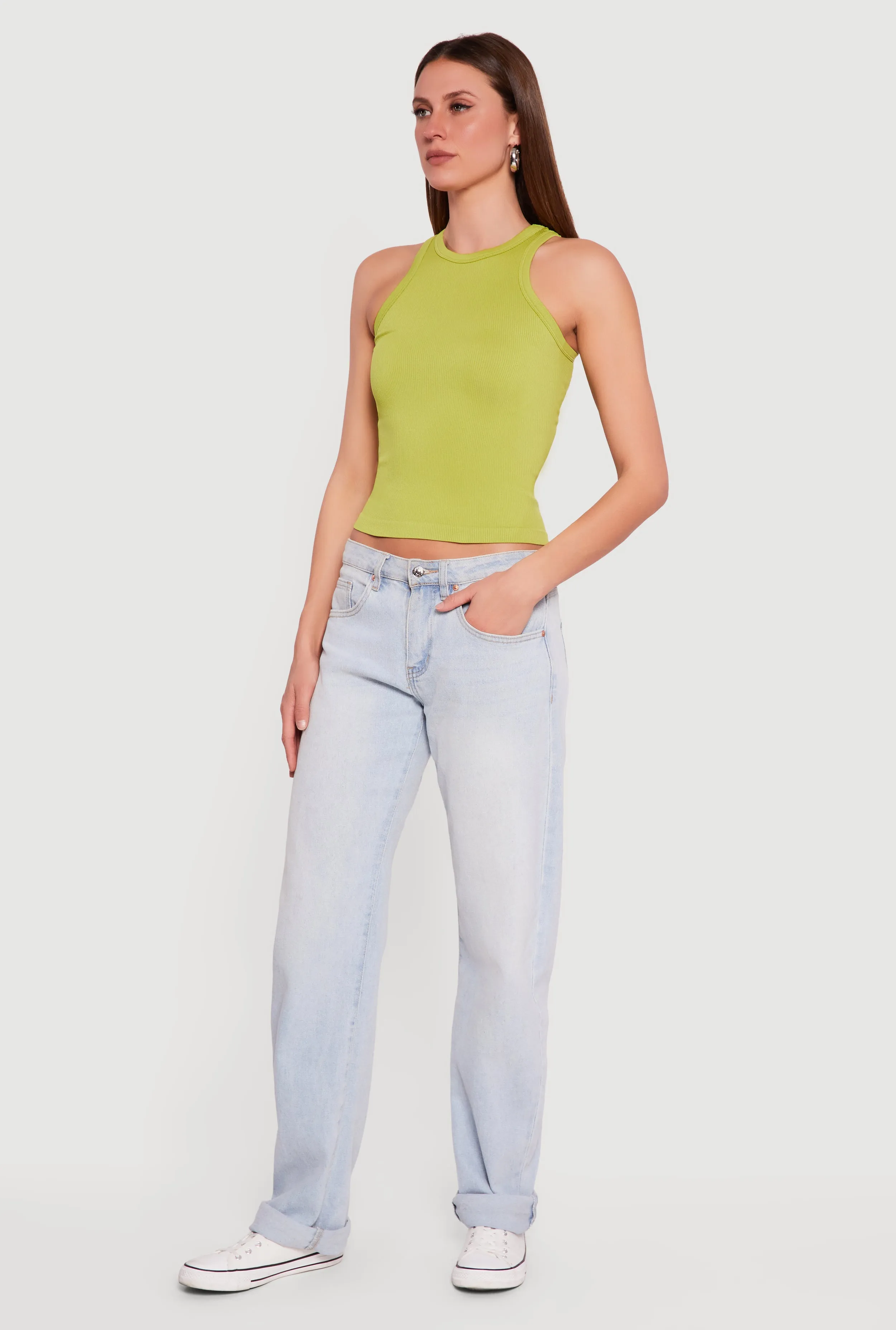 Seamless Rib Knit Cropped Racerback Tank Top sold by Rainbow product image thumbnail 3