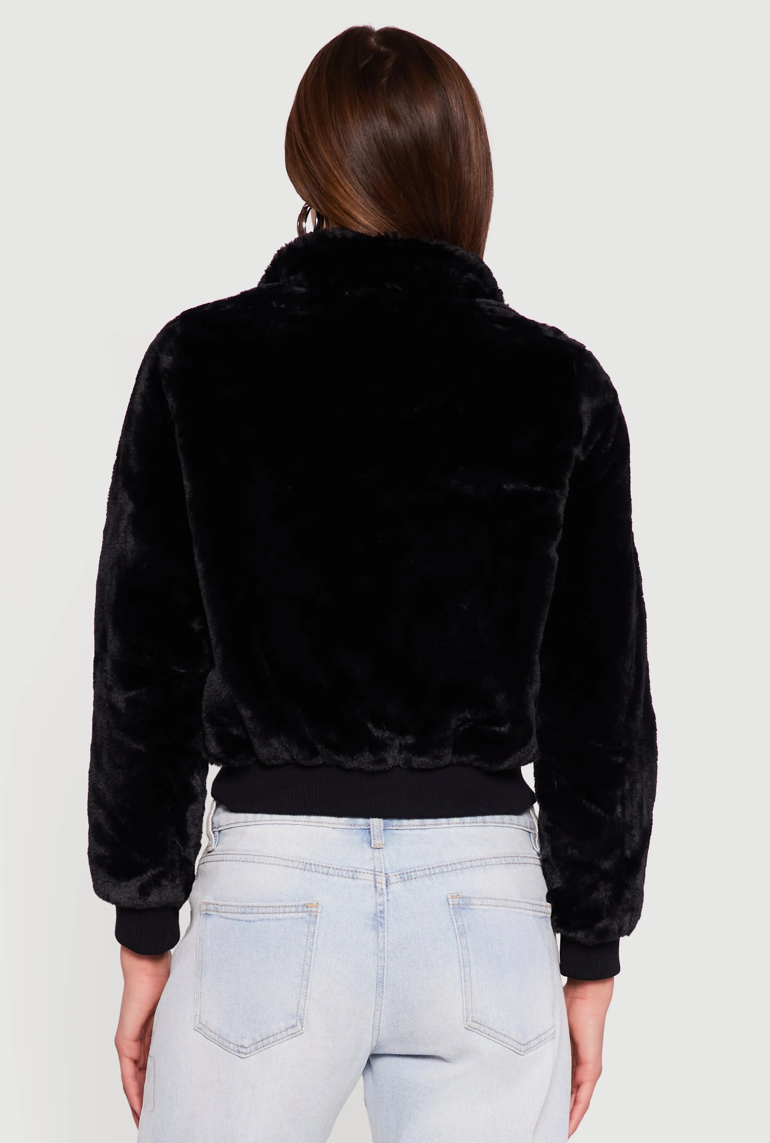 Faux Fur Cropped Long Sleeve Mock Neck Zip Front Jacket sold by Rainbow product image thumbnail 5