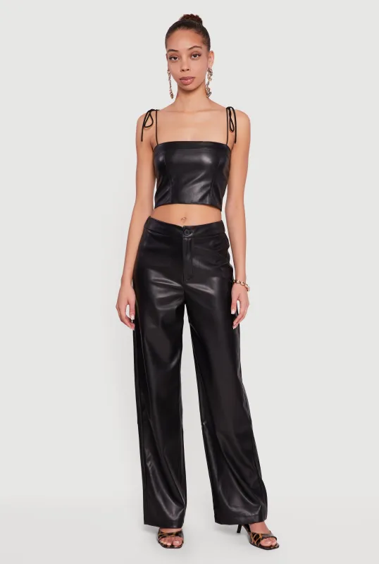 Solid Faux Leather Straight Leg Dress Pants sold by Rainbow