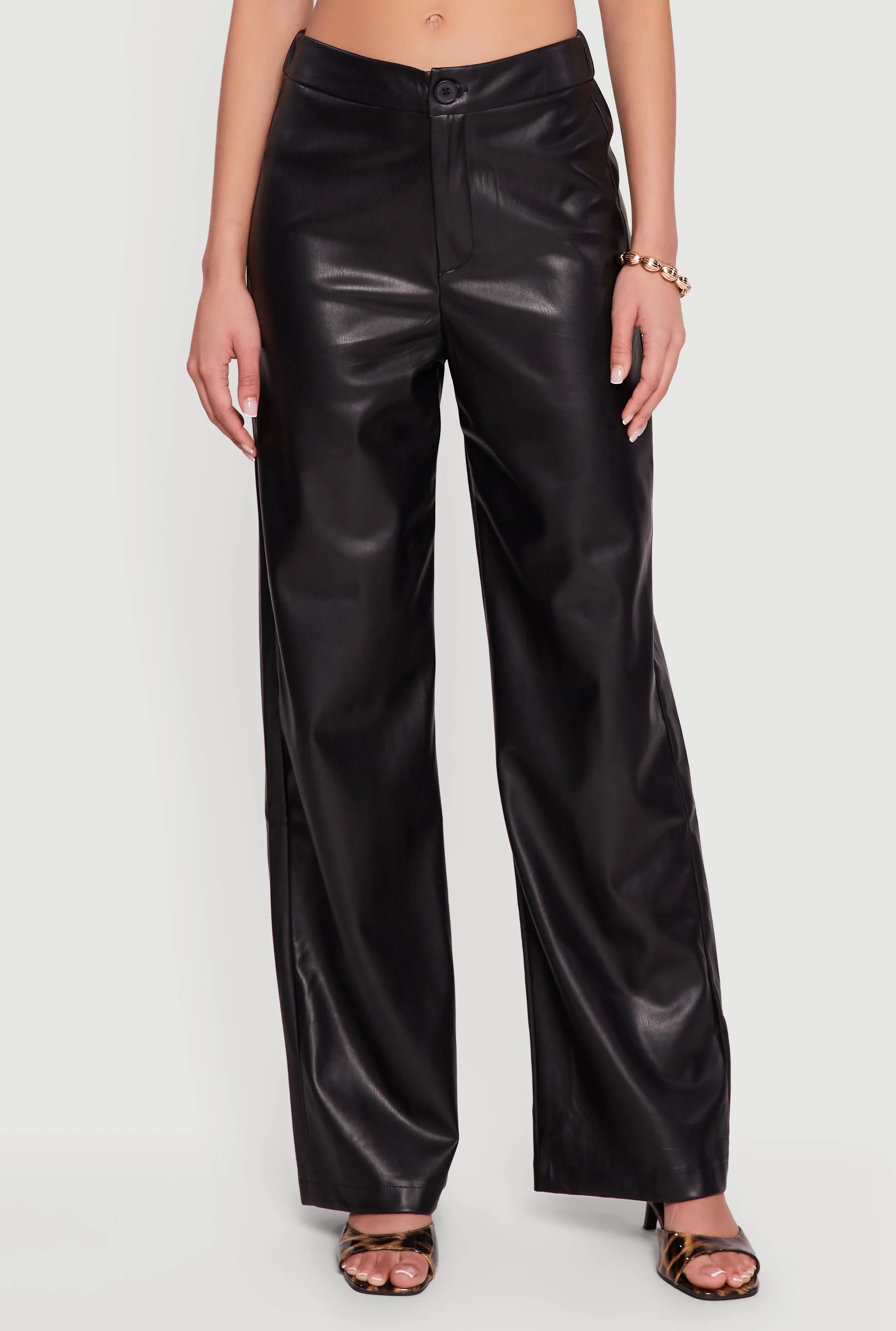 Solid Faux Leather Straight Leg Dress Pants sold by Rainbow product image thumbnail 3