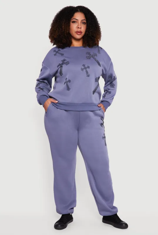 Plus Size Almost Famous Rhinestone Graphic Detail Sweatpants sold by Rainbow