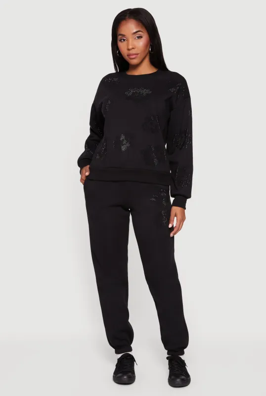 Almost Famous Rhinestone Graphic Sweatpants sold by Rainbow