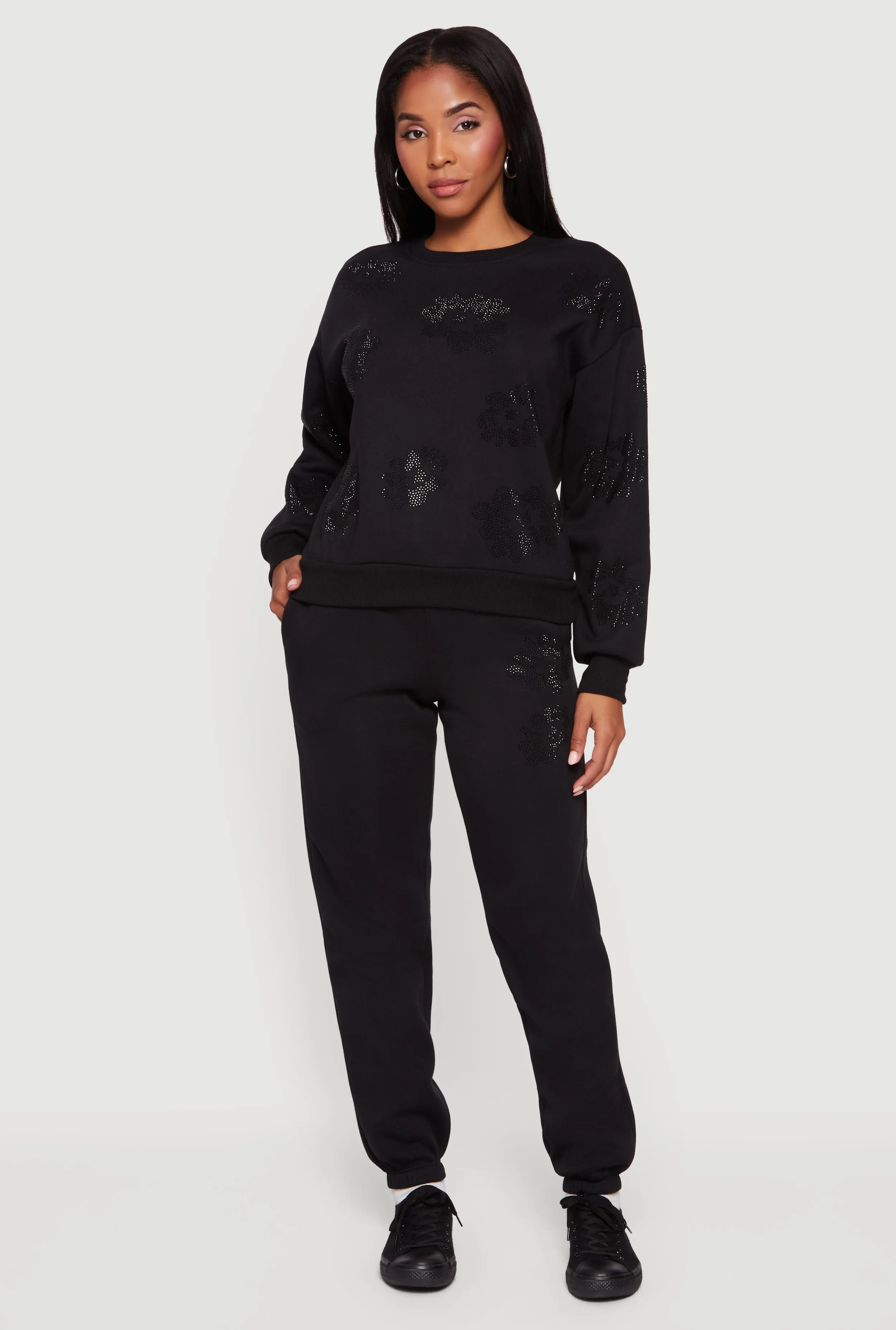 Almost Famous Rhinestone Graphic Sweatpants sold by Rainbow
