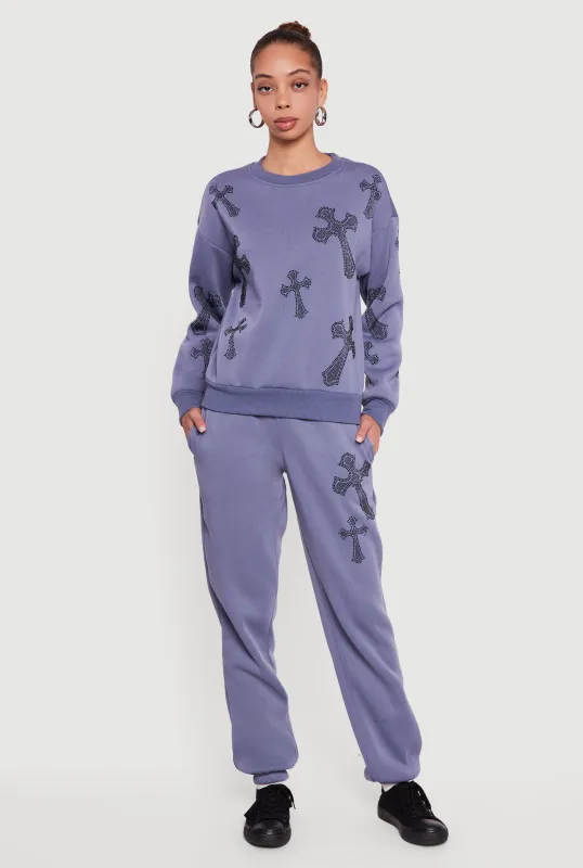 Almost Famous Rhinestone Graphic Sweatpants made by Rainbow