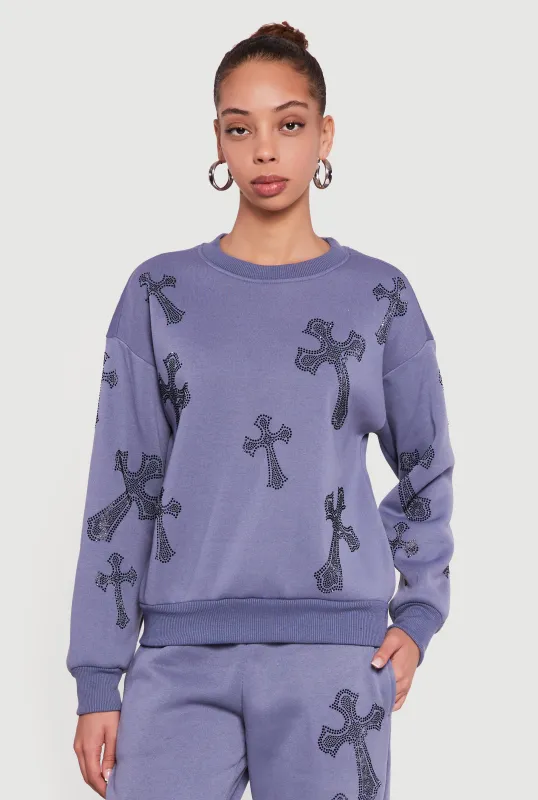 Almost Famous Pullover Sweatshirt with Rhinestone Graphic sold by Rainbow