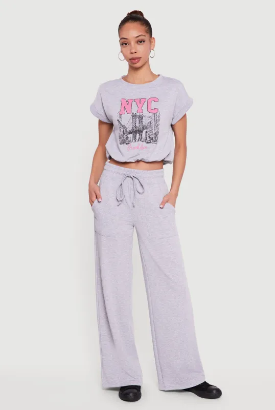 Almost Famous Wide Leg Fleece Sweatpants with Pockets sold by Rainbow