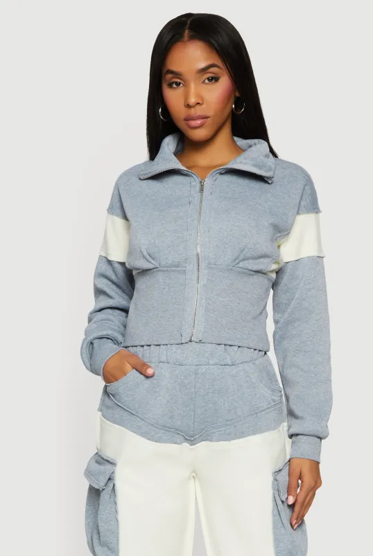 Color Blocked Zip Front Collared Sweatshirt sold by Rainbow