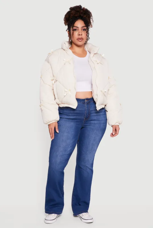 Plus Size Almost Famous Quilted Puffer Jacket with Bows sold by Rainbow