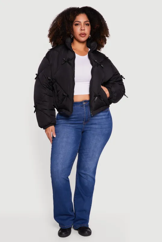 Plus Size Almost Famous Quilted Puffer Jacket with Bows made by Almost Famous