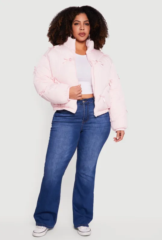 Plus Size Almost Famous Quilted Puffer Jacket with Bows sold by Rainbow