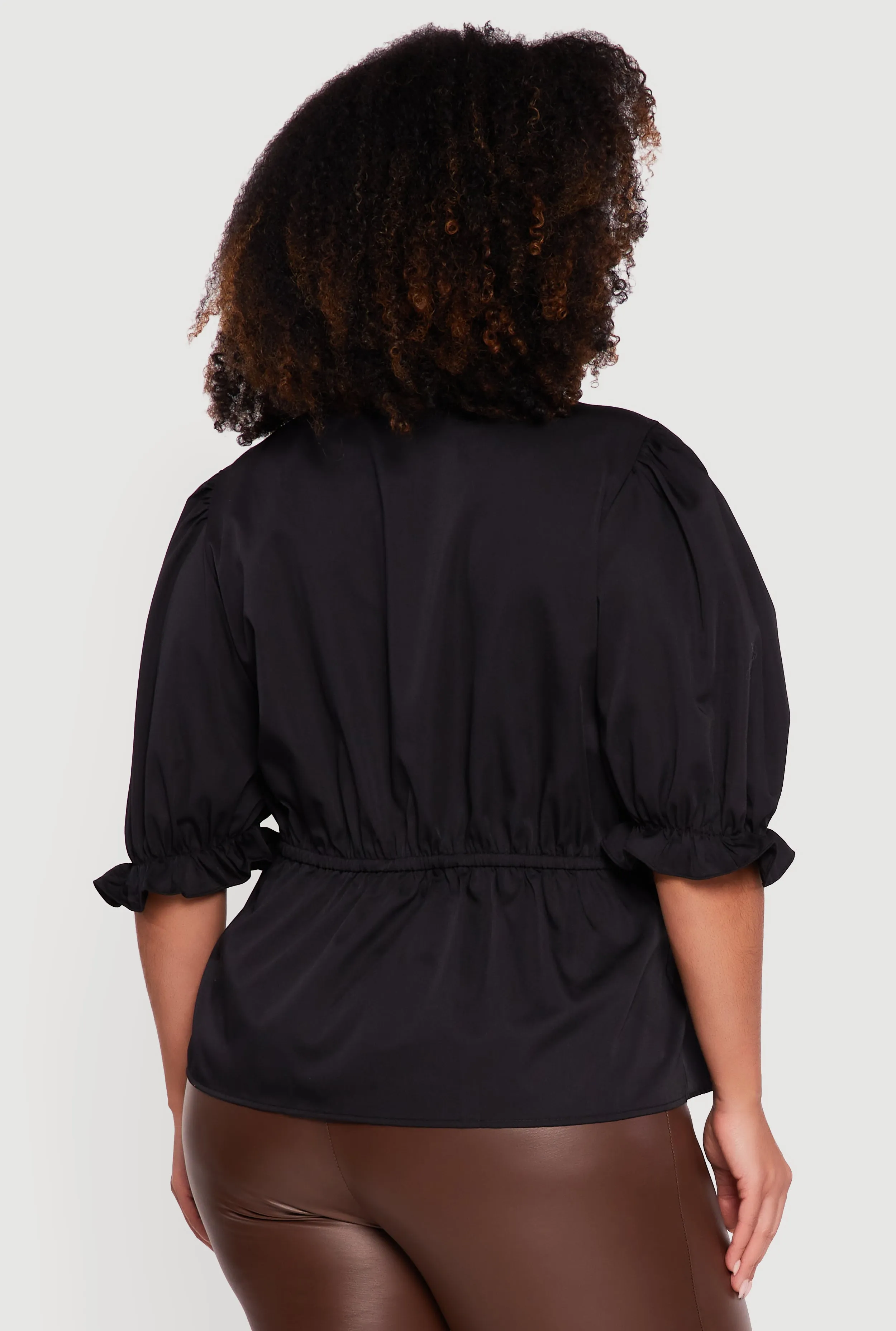 Plus Size Puff Sleeve Bow Tie Neck Blouse sold by Rainbow product image thumbnail 5